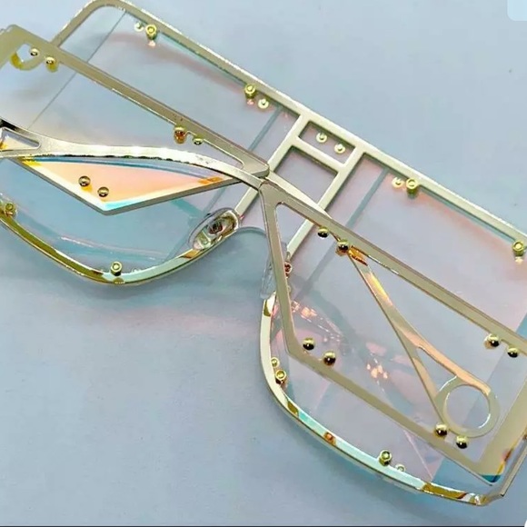 Aviator hologram iridescent sunglasses gold rave goggles festival club dance main image 3
